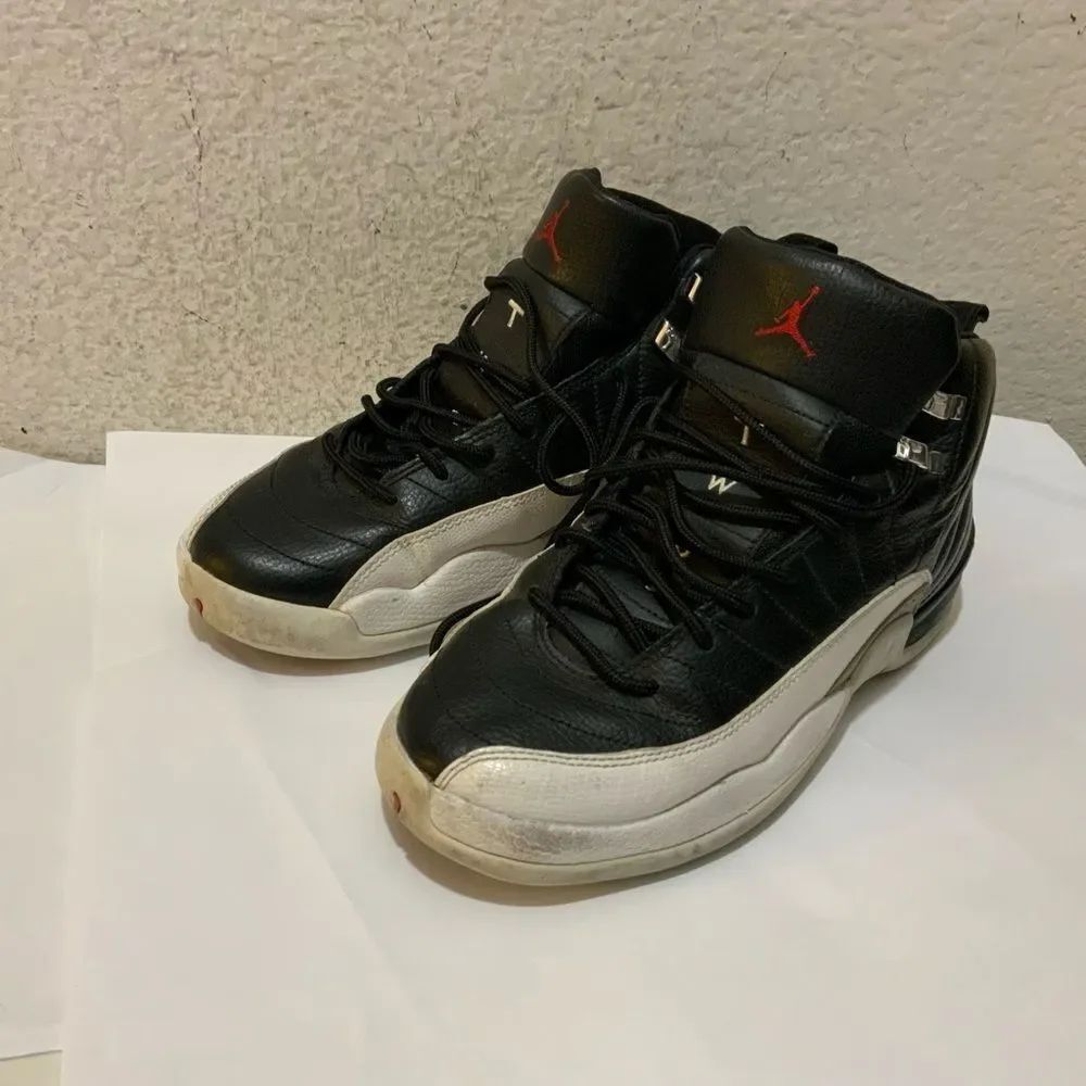 Nike Youth Air Jordan 12 XII Retro Playoffs White Leather Sneakers Size 7Y